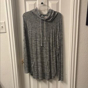 Gray Hooded Long Sleeve Top
